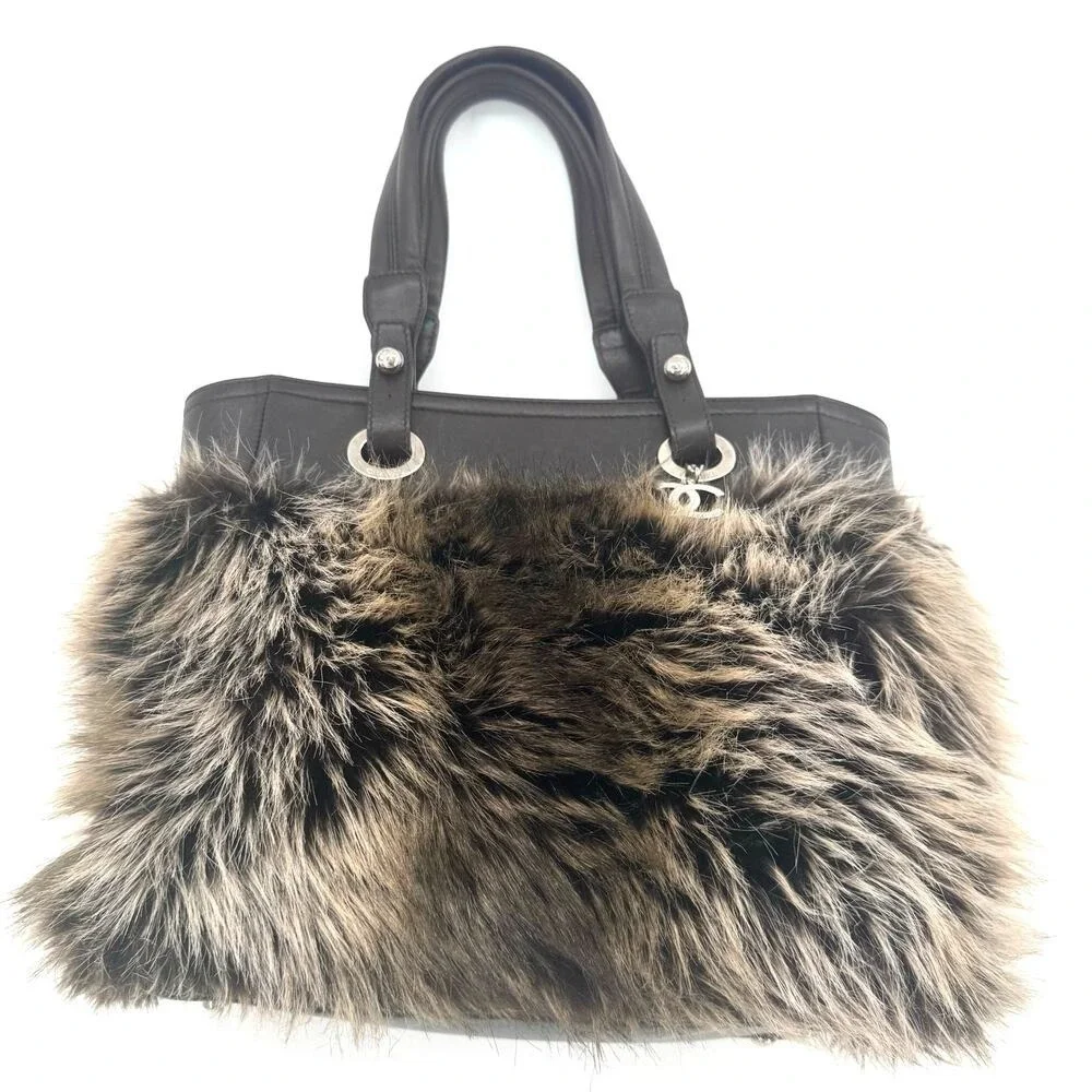 Chanel Paris Biarritz Calfskin Fantasy Faux Fur Shopper Tote Series 14 Authentic